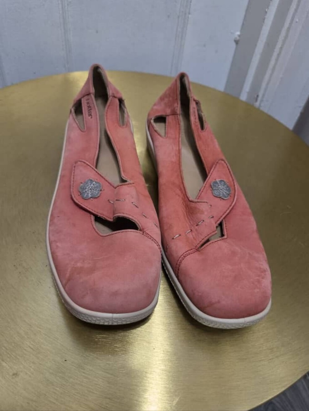 Hotter Shake Coral Pink Suede Comfort Mary Jane Flats - Size 9